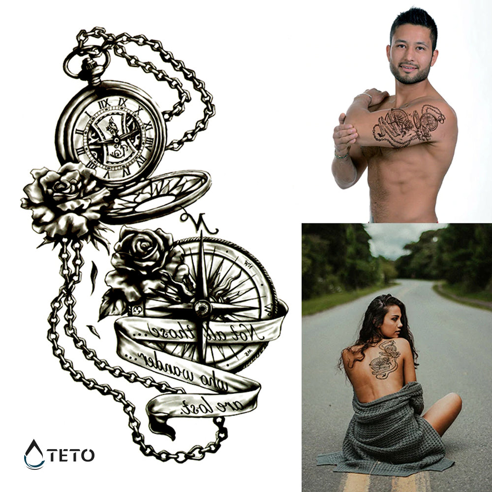 Bussola e orologio - TETO Tatuaggi Temporanei