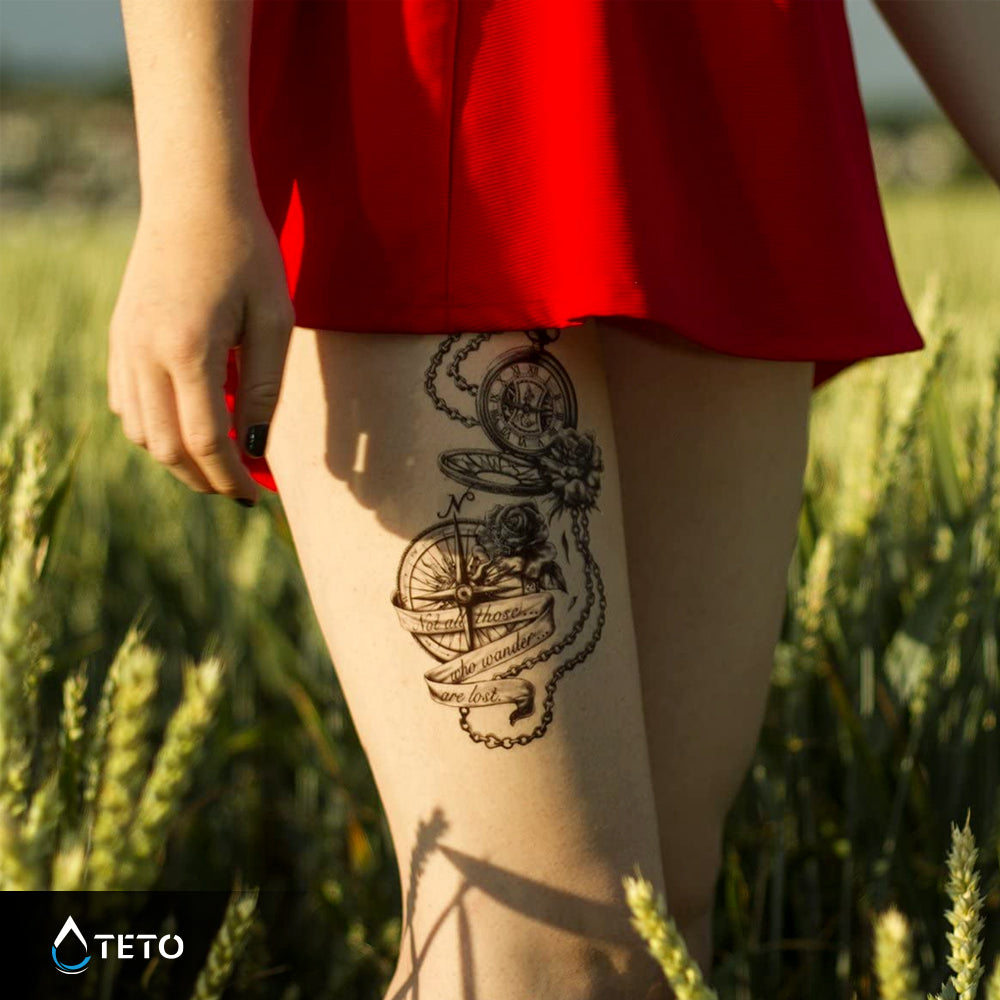 Bussola e orologio - TETO Tatuaggi Temporanei