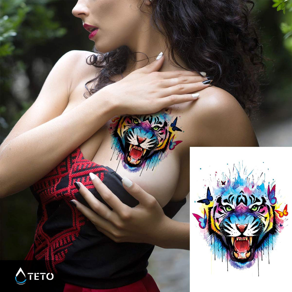 Tigre con farfalle - TETO Tatuaggi Temporanei