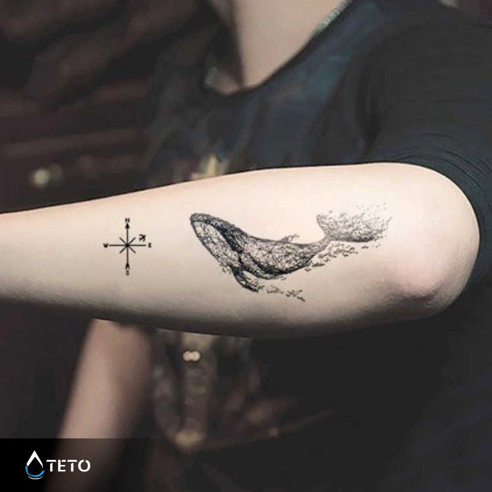 Balena e bussola - TETO Tatuaggi Temporanei