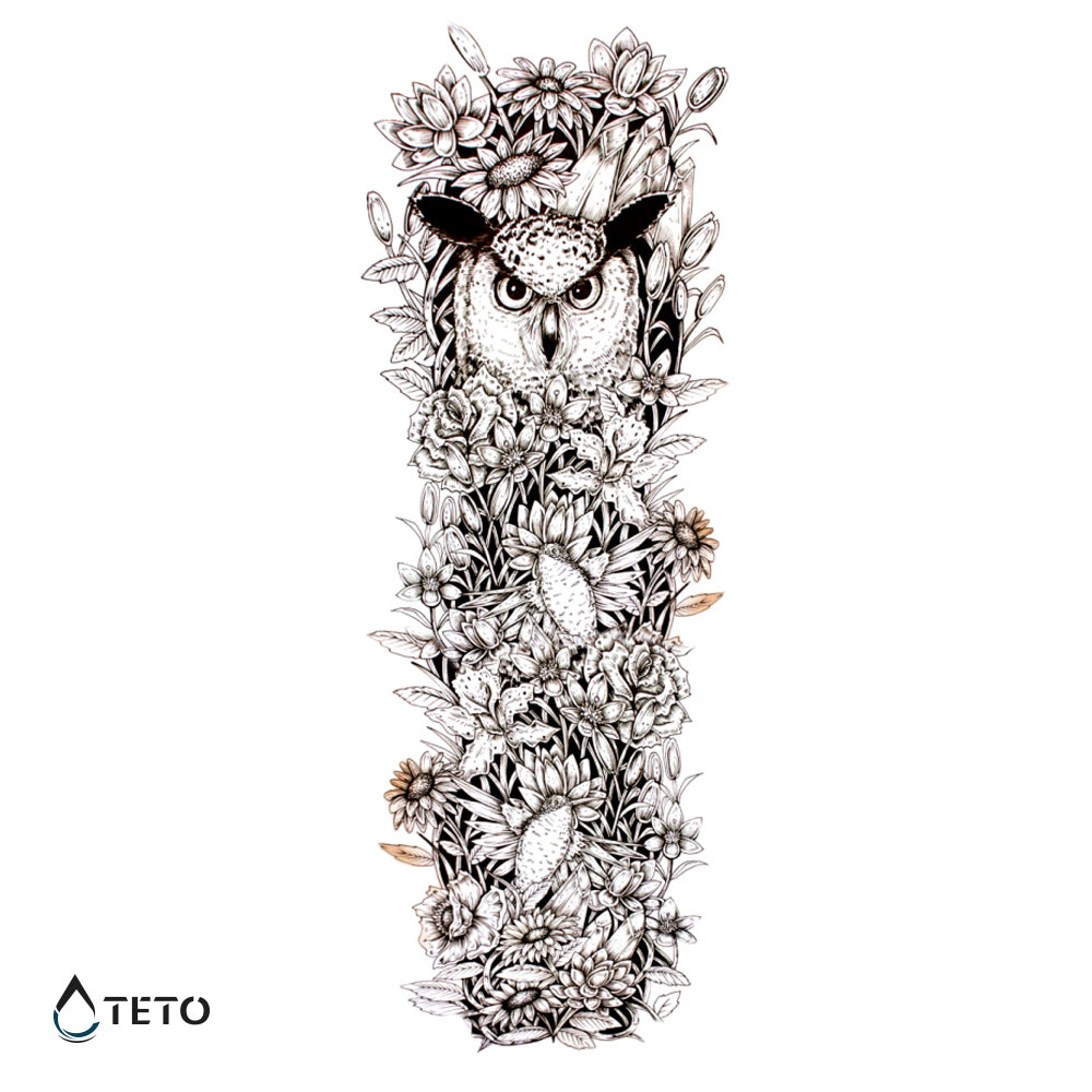 Gufo con fiori - TETO Tatuaggi Temporanei