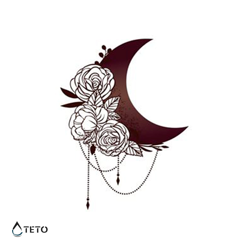 Luna con fiori - TETO Tatuaggi Temporanei