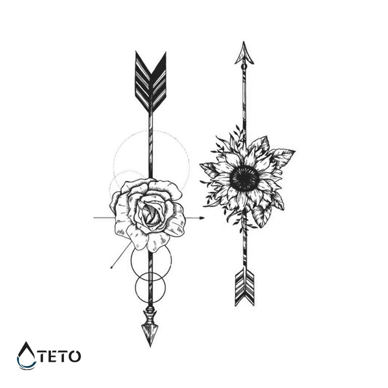 Freccie con fiore - set – Semipermanente - TETO Tatuaggi Temporanei