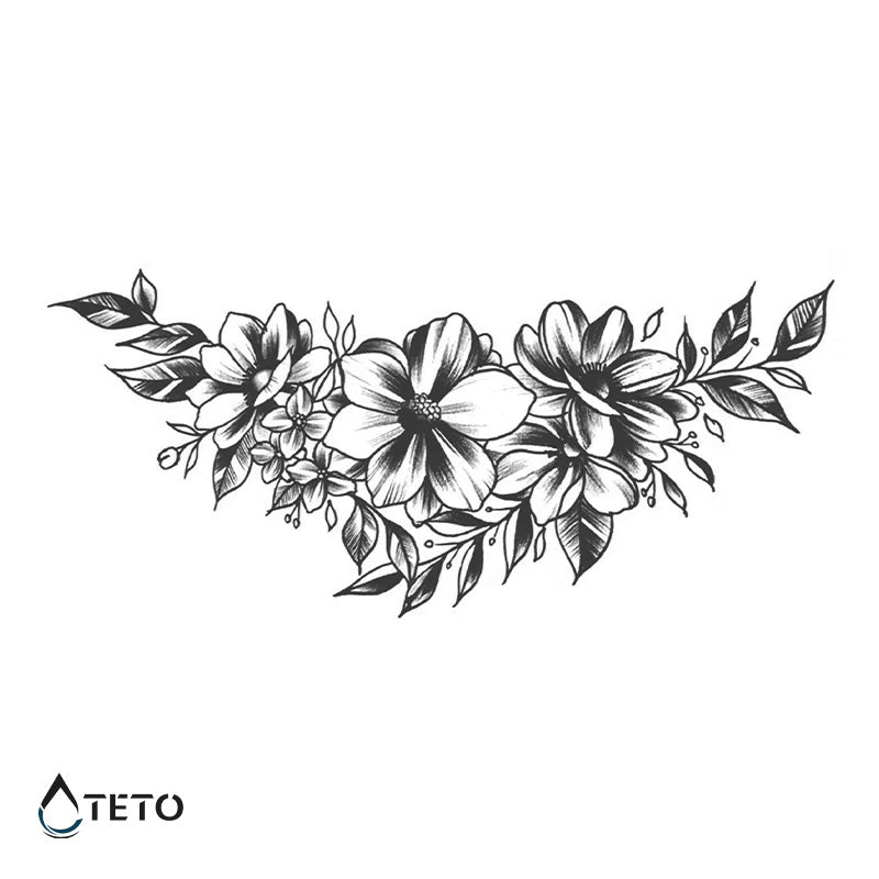 Fiori in scala di grigi – Semipermanente - TETO Tatuaggi Temporanei
