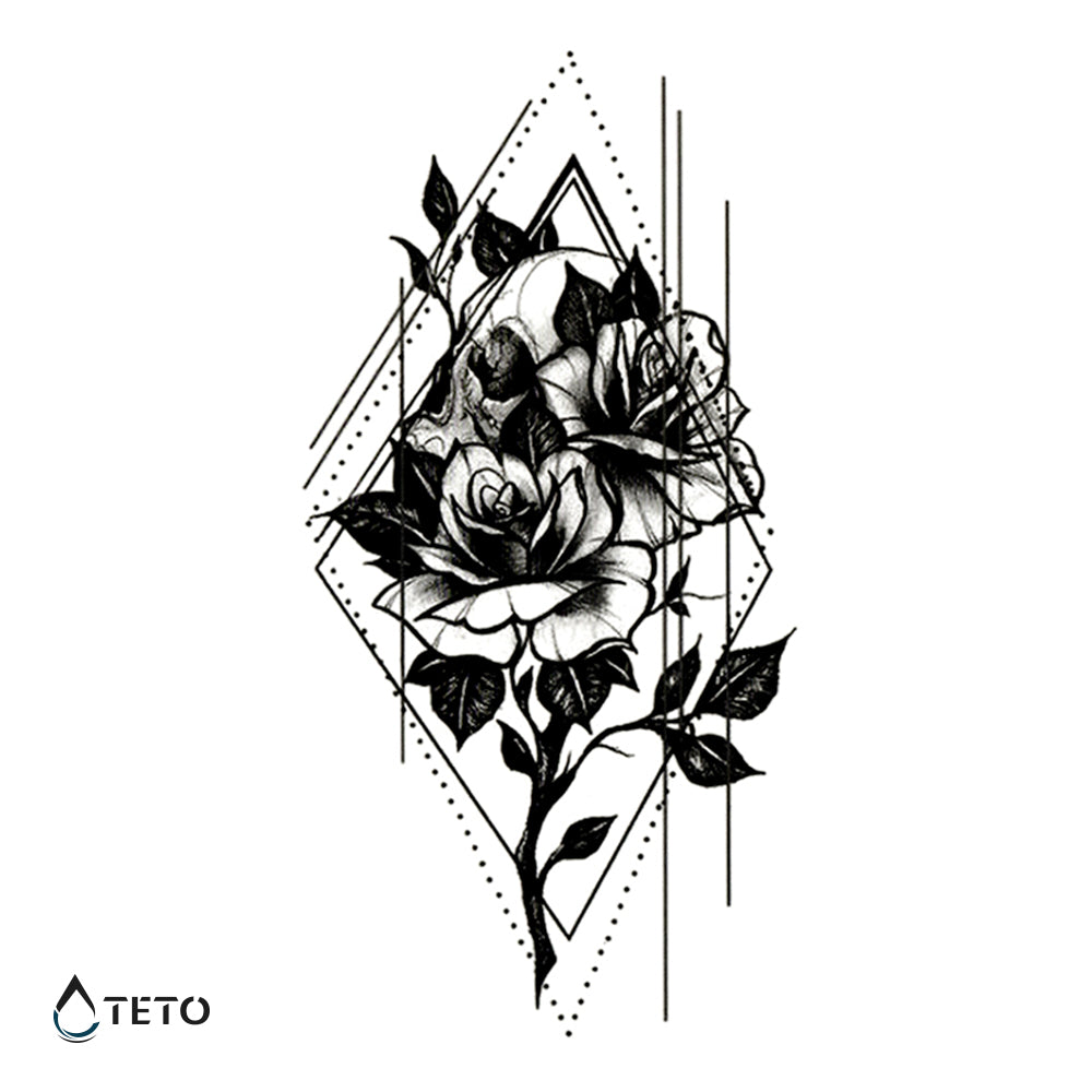 Rosa nera geometrica - TETO Tatuaggi Temporanei