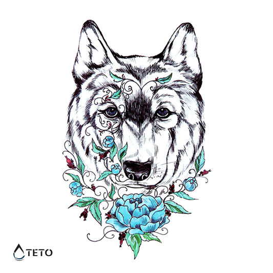 Lupo con un fiore blu