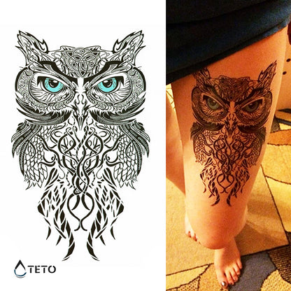 Gufo con occhi blu - TETO Tatuaggi Temporanei