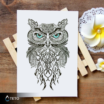 Gufo con occhi blu - TETO Tatuaggi Temporanei