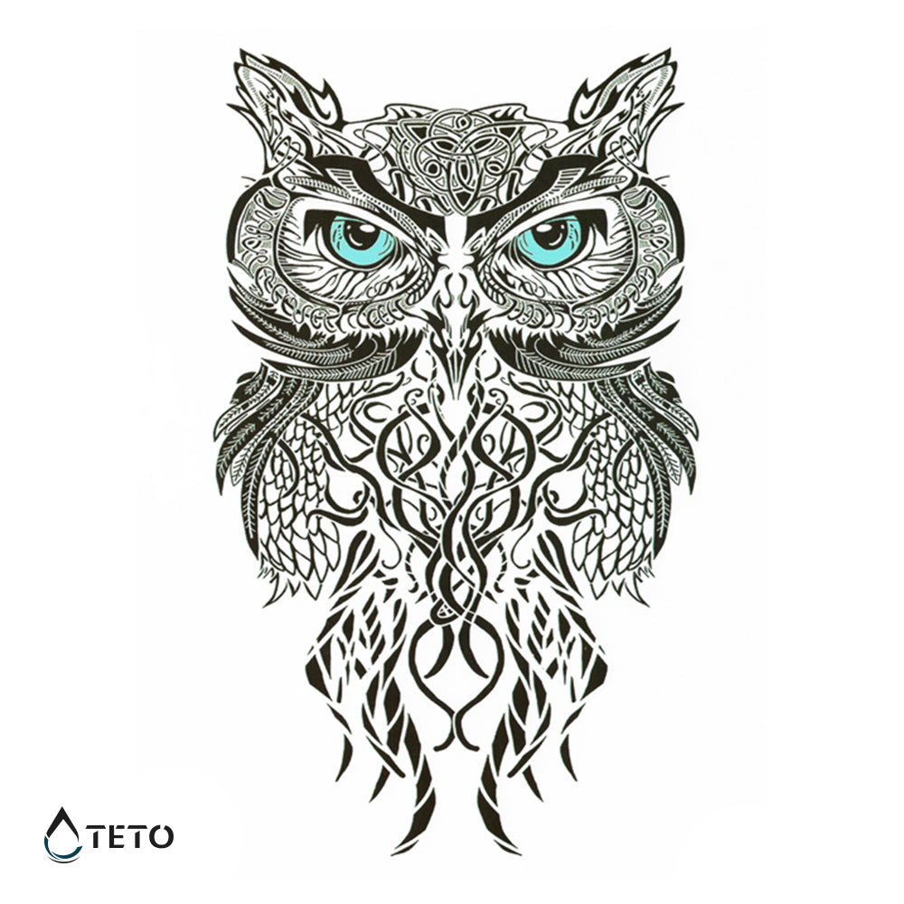 Gufo con occhi blu - TETO Tatuaggi Temporanei