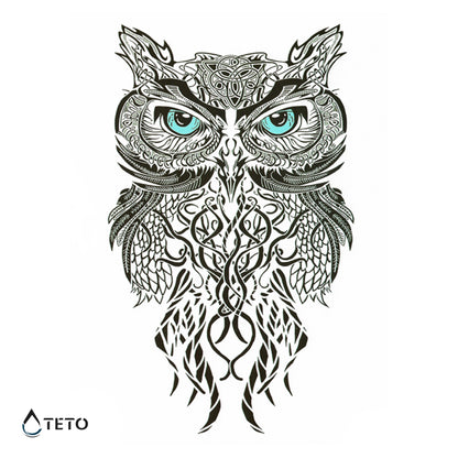 Gufo con occhi blu - TETO Tatuaggi Temporanei