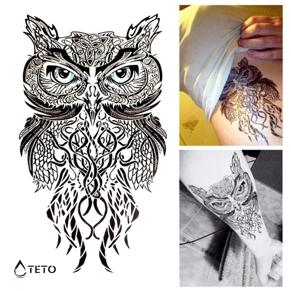 Gufo con occhi blu - TETO Tatuaggi Temporanei