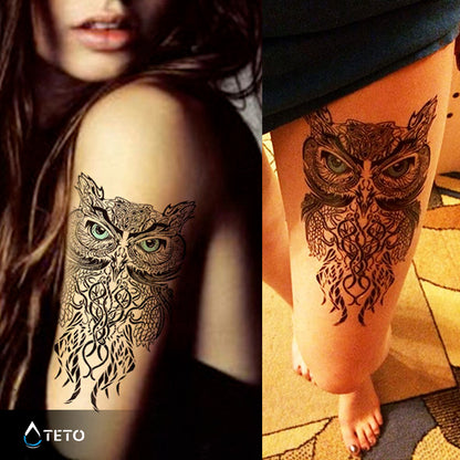 Gufo con occhi blu - TETO Tatuaggi Temporanei
