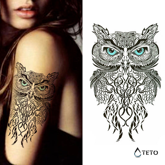 Gufo con occhi blu - TETO Tatuaggi Temporanei