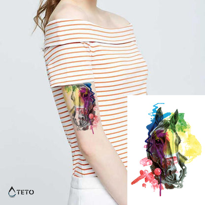 Cavallo multicolore - TETO Tatuaggi Temporanei