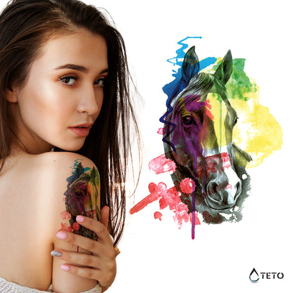 Cavallo multicolore - TETO Tatuaggi Temporanei