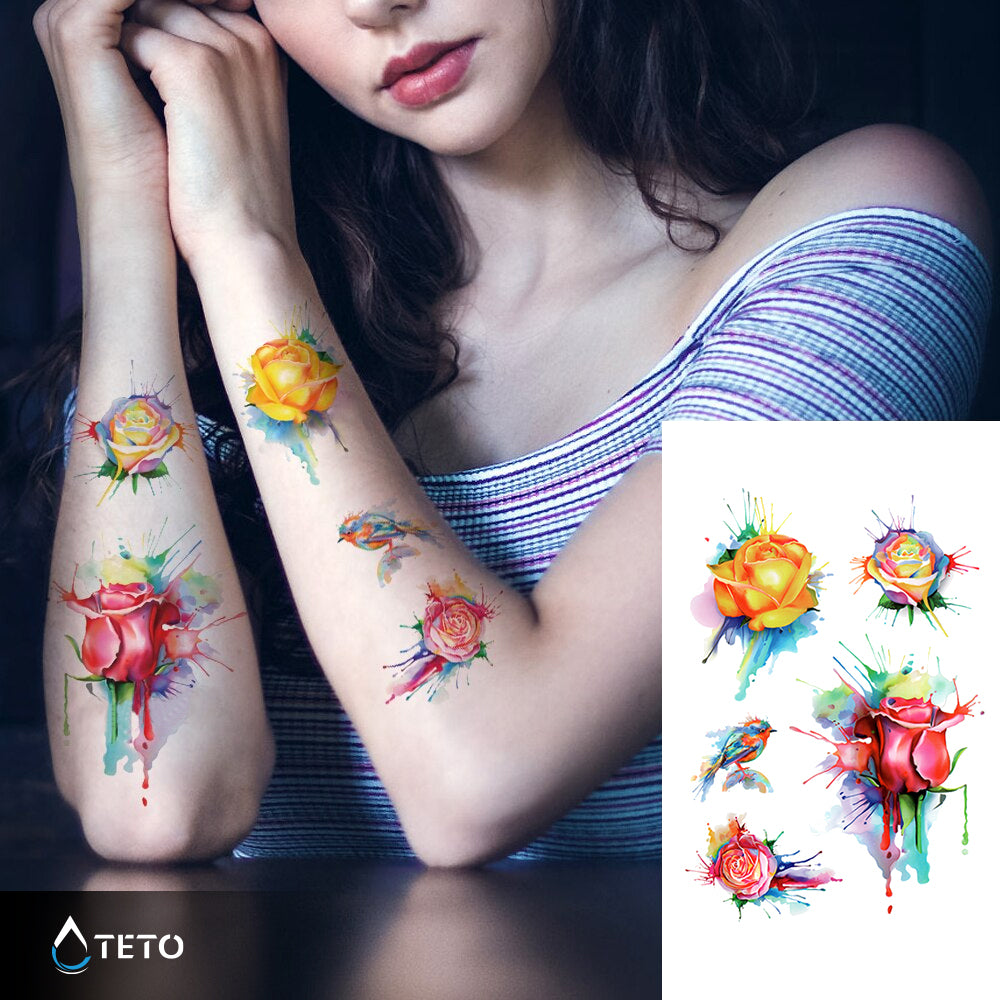 Rose multicolore – set - TETO Tatuaggi Temporanei