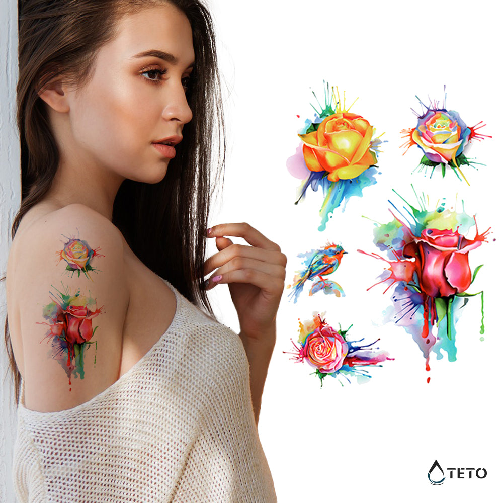 Rose multicolore – set - TETO Tatuaggi Temporanei