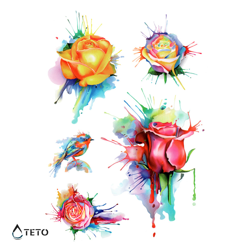 Rose multicolore – set - TETO Tatuaggi Temporanei