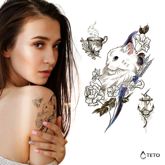 Gatto e tè – set - TETO Tatuaggi Temporanei