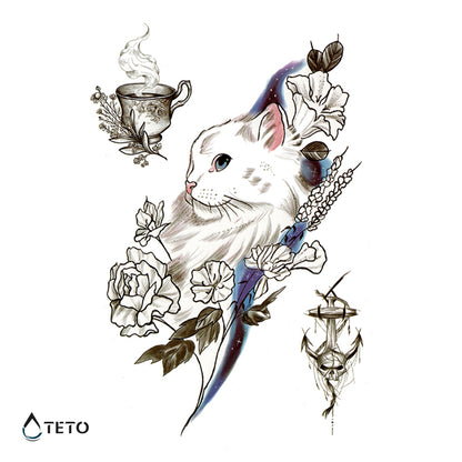 Gatto e tè – set - TETO Tatuaggi Temporanei