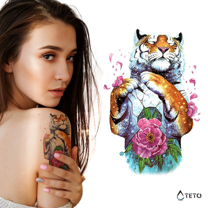 Tigre con un fiore - TETO Tatuaggi Temporanei