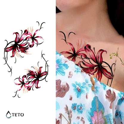 Fiori rossi - set - TETO Tatuaggi Temporanei