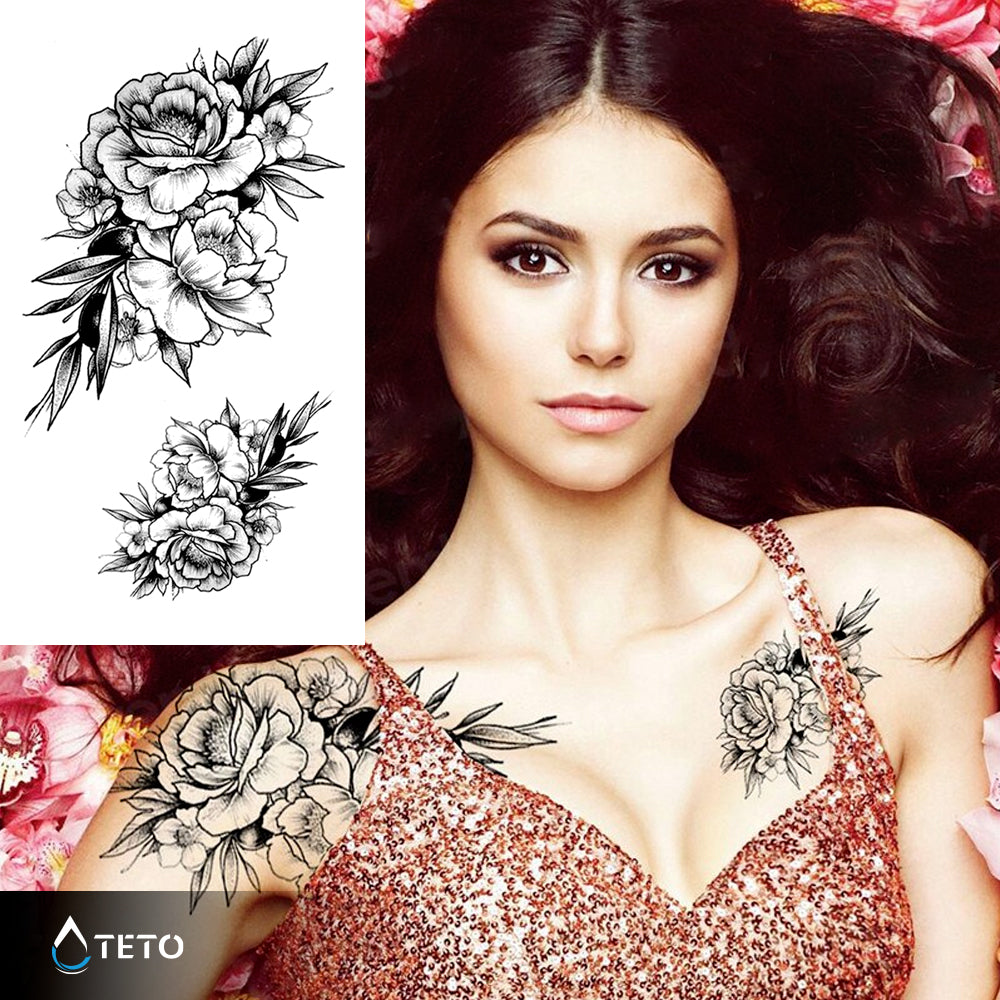 Rose con foglie grigie – set - TETO Tatuaggi Temporanei