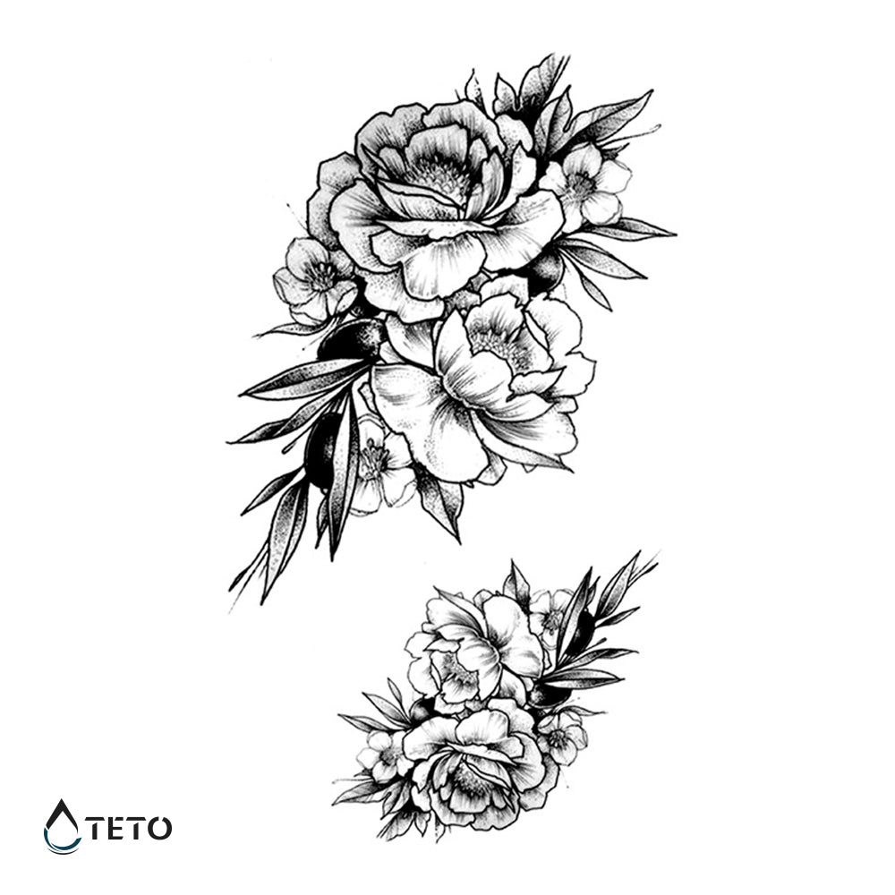 Rose con foglie grigie – set - TETO Tatuaggi Temporanei