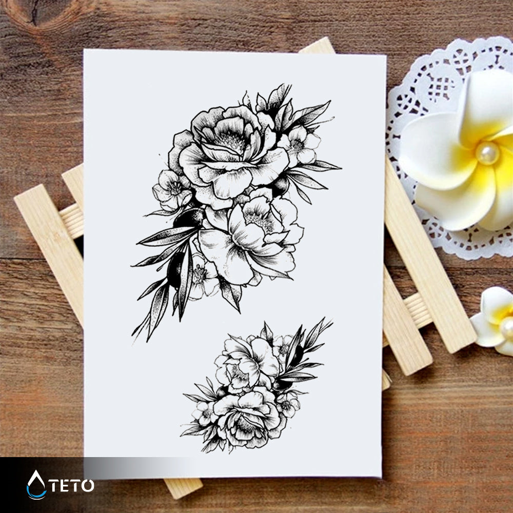 Rose con foglie grigie – set - TETO Tatuaggi Temporanei