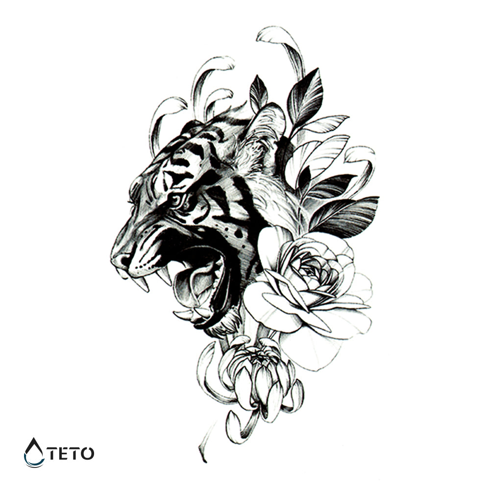 Tigre rabbiosa con fiori