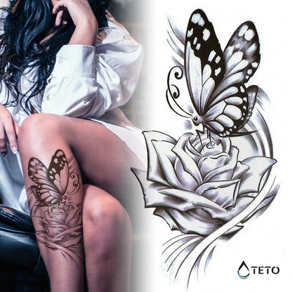 Farfalla su una rosa - TETO Tatuaggi Temporanei