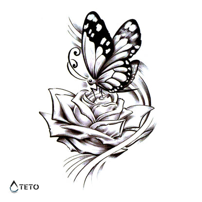Farfalla su una rosa - TETO Tatuaggi Temporanei