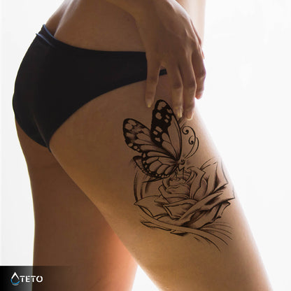 Farfalla su una rosa - TETO Tatuaggi Temporanei