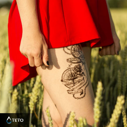 Bussola e orologio - TETO Tatuaggi Temporanei