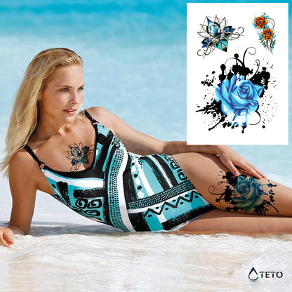 Fiori blu – set - TETO Tatuaggi Temporanei
