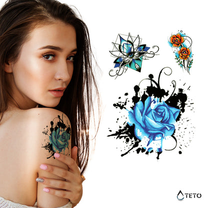 Fiori blu – set - TETO Tatuaggi Temporanei