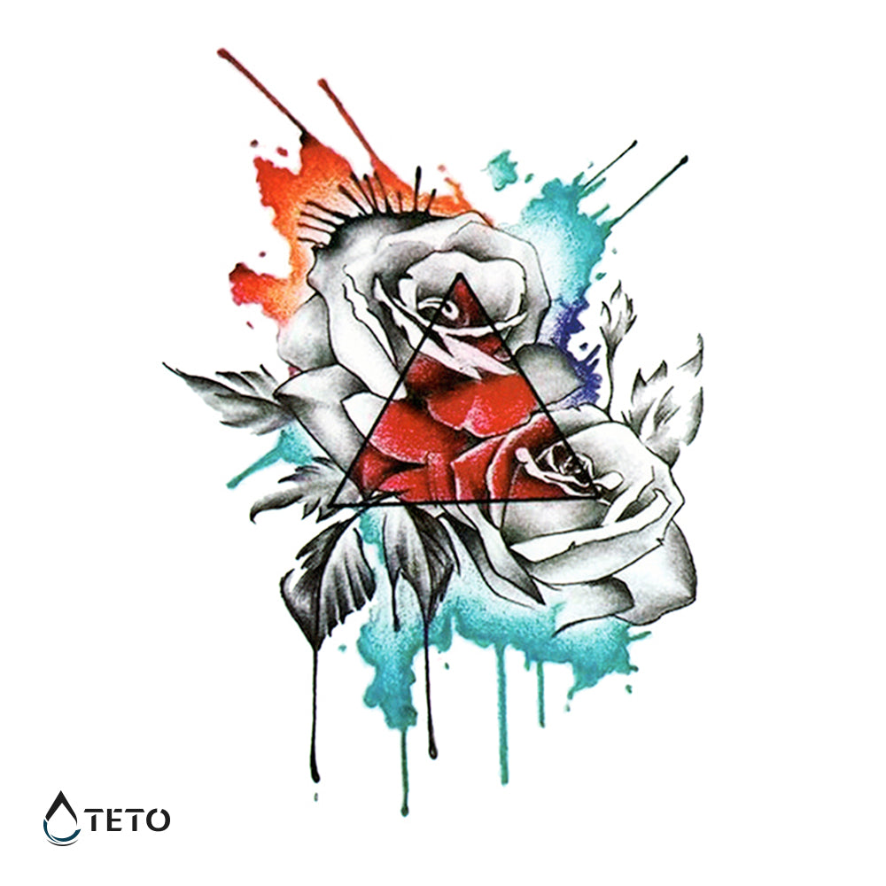 Rosa in un triangolo - TETO Tatuaggi Temporanei