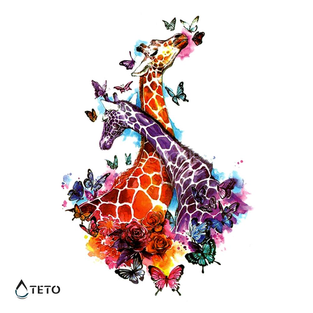 Giraffe con farfalle - TETO Tatuaggi Temporanei