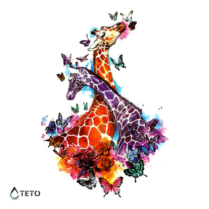 Giraffe con farfalle - TETO Tatuaggi Temporanei