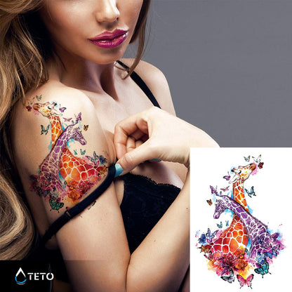 Giraffe con farfalle - TETO Tatuaggi Temporanei