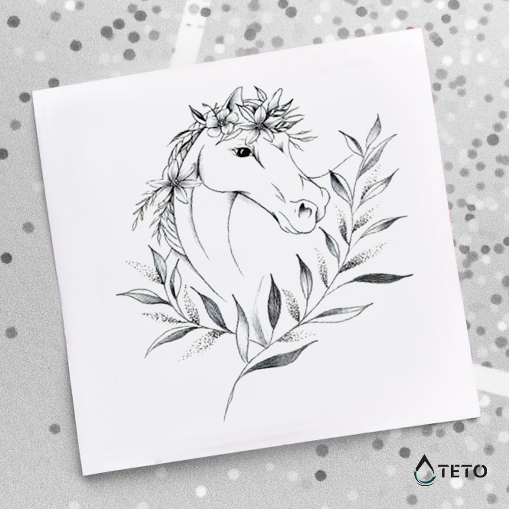 Cavallo con fiori - TETO Tatuaggi Temporanei