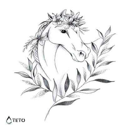 Cavallo con fiori - TETO Tatuaggi Temporanei