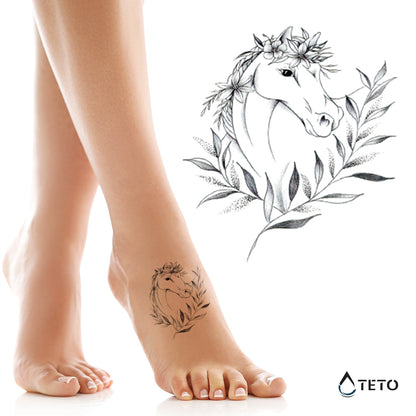 Cavallo con fiori - TETO Tatuaggi Temporanei