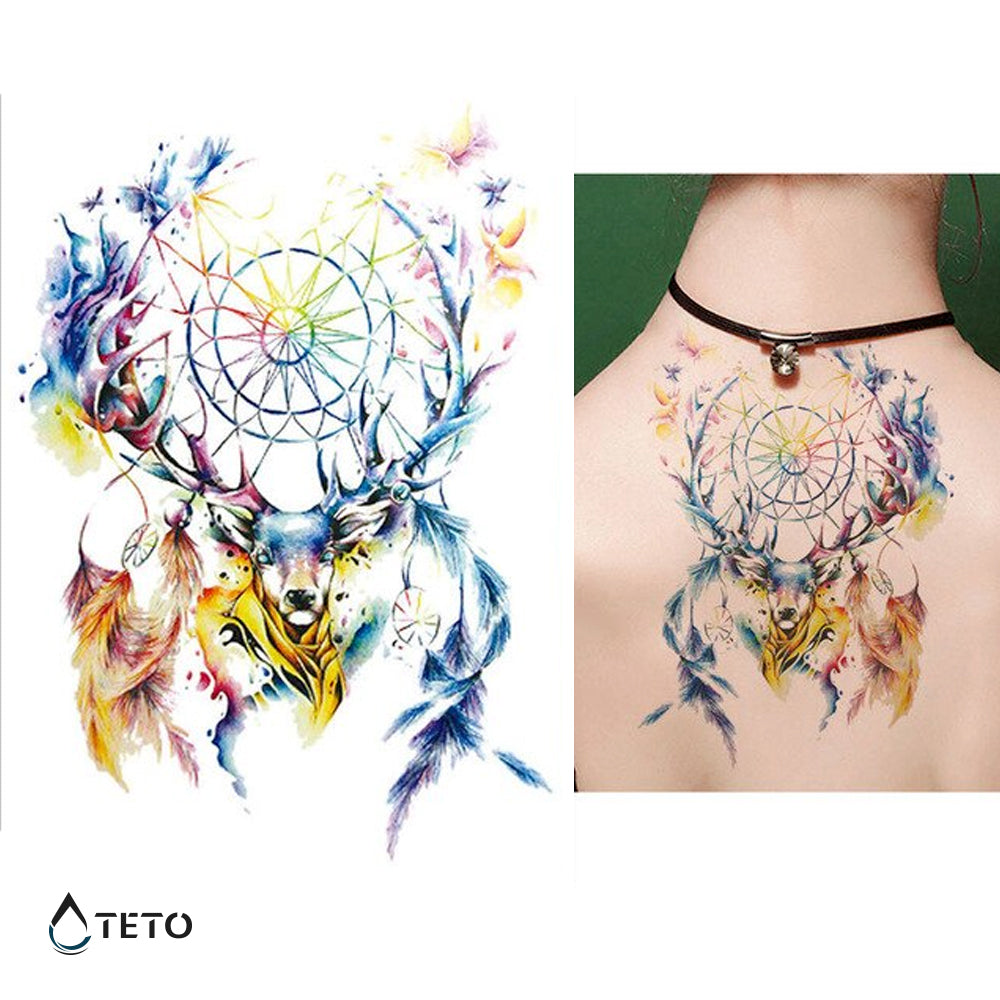 Cervo con Acchiappasogni - TETO Tatuaggi Temporanei