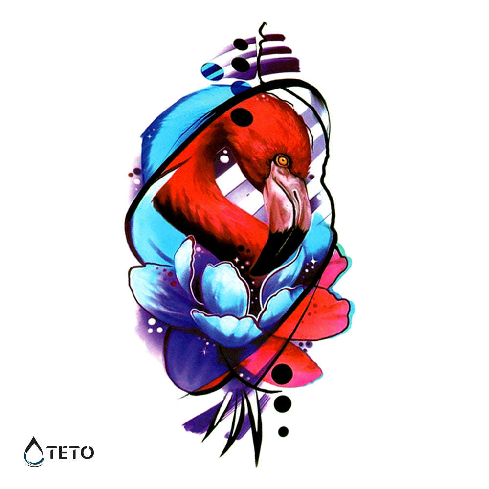 Flamingo con fiore - TETO Tatuaggi Temporanei