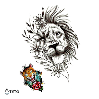 Leone e tigre con fiore - set