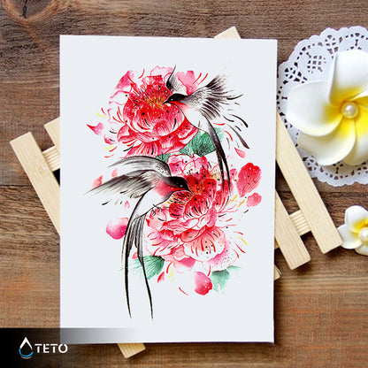 Colibrì con fiori - TETO Tatuaggi Temporanei