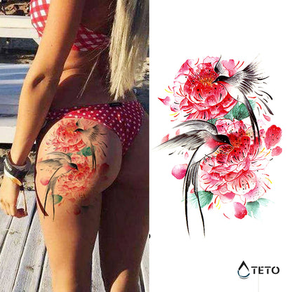 Colibrì con fiori - TETO Tatuaggi Temporanei