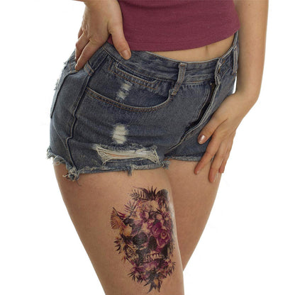 Teschio con fiori rosa - TETO Tatuaggi Temporanei