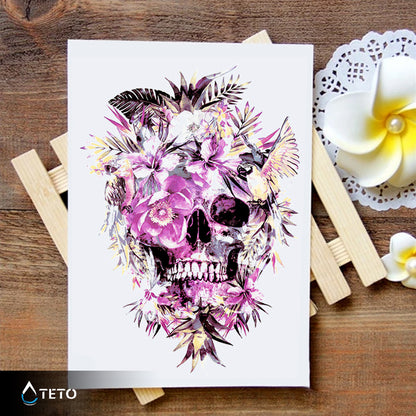Teschio con fiori rosa - TETO Tatuaggi Temporanei